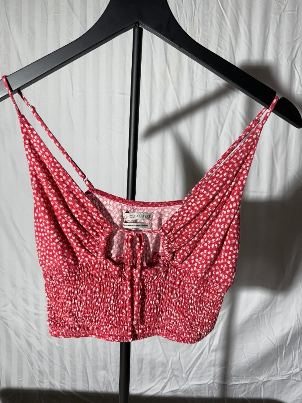 Urban Outfitters Red Polka Dot Smocked Cowl Neck Crop Top Size S